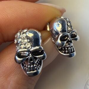 Silver Skull Earrings Halloween Jewellery